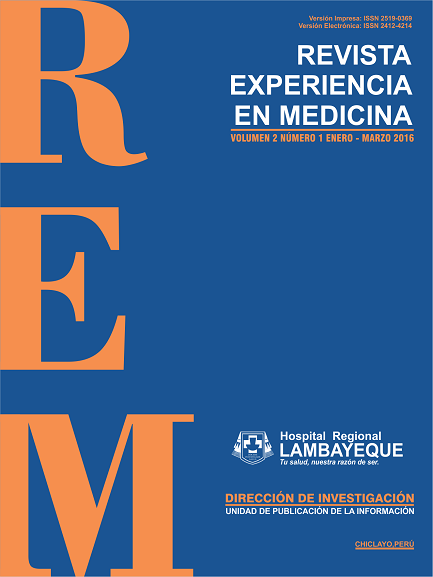 					Ver Vol. 2 Núm. 1 (2016): Revista Experiencia en Medicina - Hospital Regional Lambayeque
				