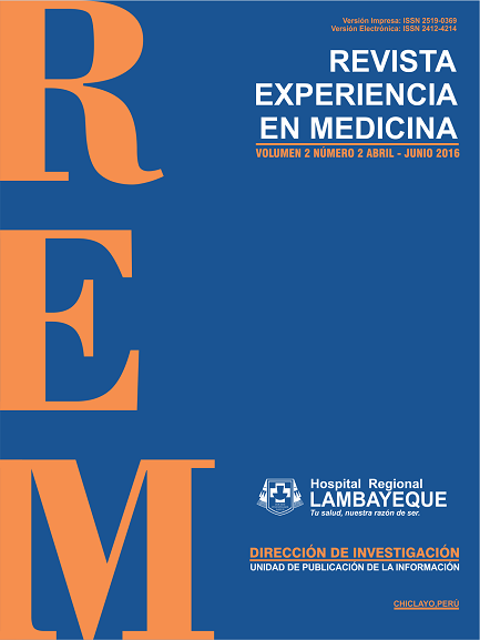 					Ver Vol. 2 Núm. 2 (2016): Revista Experiencia en Medicina - Hospital Regional Lambayeque
				