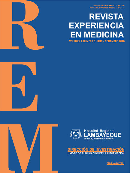 					Ver Vol. 2 Núm. 3 (2016): Revista Experiencia en Medicina - Hospital Regional Lambayeque
				